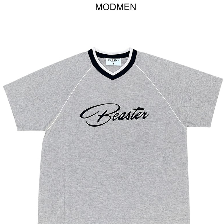 Áo Thun Nam Cotton 4 Chiều Form Rộng Cổ V Phối Viền Thêu Nổi Beaster Tee Phong Cách Đường Phố MODMEN