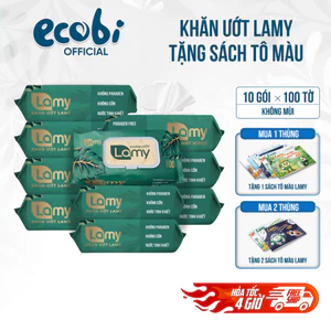 Thùng 10 gói khăn ướt Lamy 100 tờ không mùi cao cấp