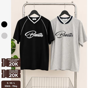 Áo Thun Nam Cotton 4 Chiều Form Rộng Cổ V Phối Viền Thêu Nổi Beaster Tee Phong Cách Đường Phố MODMEN