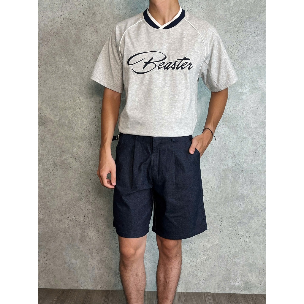 Áo Thun Nam Cotton 4 Chiều Form Rộng Cổ V Phối Viền Thêu Nổi Beaster Tee Phong Cách Đường Phố MODMEN