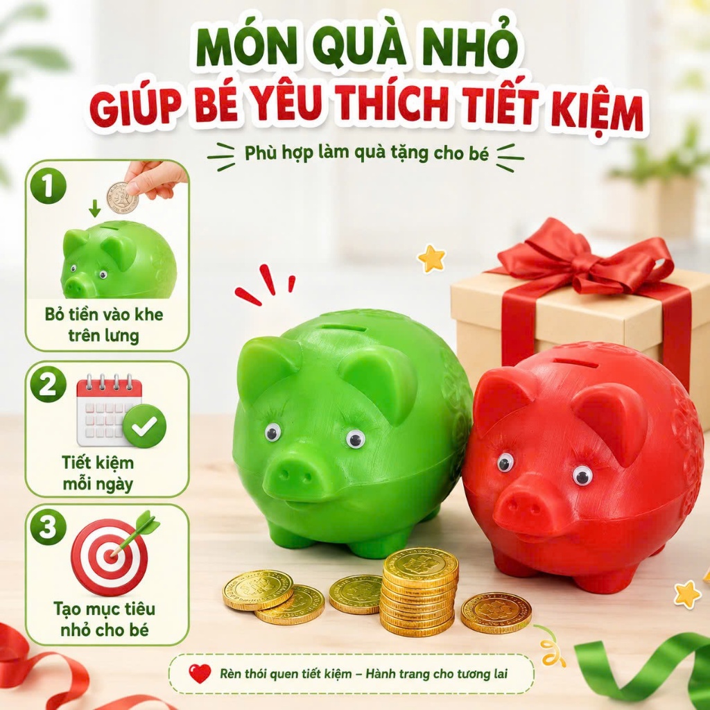 Lợn (HEO) Đựng Tiền Tiết Kiệm cho bé BẰNG nhựa trông ngộ nghĩnh đáng yêu có 3 size(MH-2980/2981/2982) AMIZIN