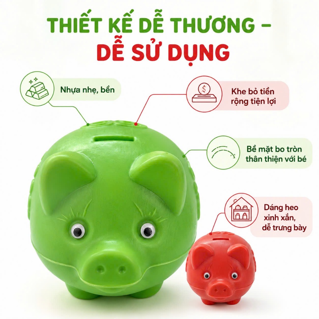 Lợn (HEO) Đựng Tiền Tiết Kiệm cho bé BẰNG nhựa trông ngộ nghĩnh đáng yêu có 3 size(MH-2980/2981/2982) AMIZIN