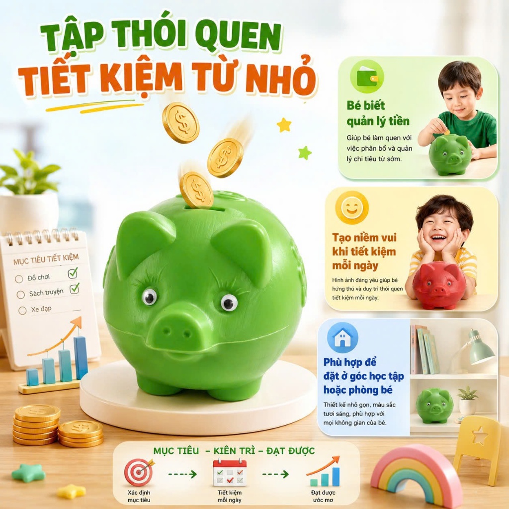 Lợn (HEO) Đựng Tiền Tiết Kiệm cho bé BẰNG nhựa trông ngộ nghĩnh đáng yêu có 3 size(MH-2980/2981/2982) AMIZIN