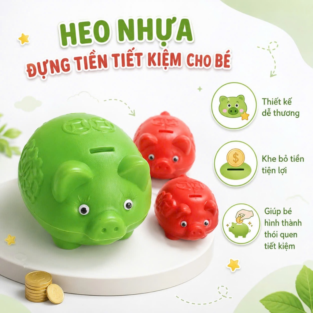 Lợn (HEO) Đựng Tiền Tiết Kiệm cho bé BẰNG nhựa trông ngộ nghĩnh đáng yêu có 3 size(MH-2980/2981/2982) AMIZIN