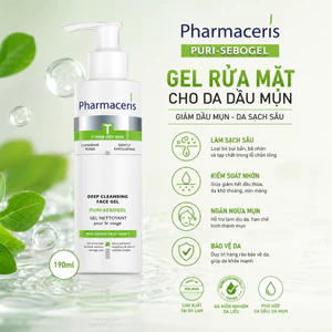 Gel Rửa Mặt Cho Da Dầu Mụn Pharmaceris Puri - Sebogel giảm dầu mụn, da sạch sâu 190ml - Skin Studio