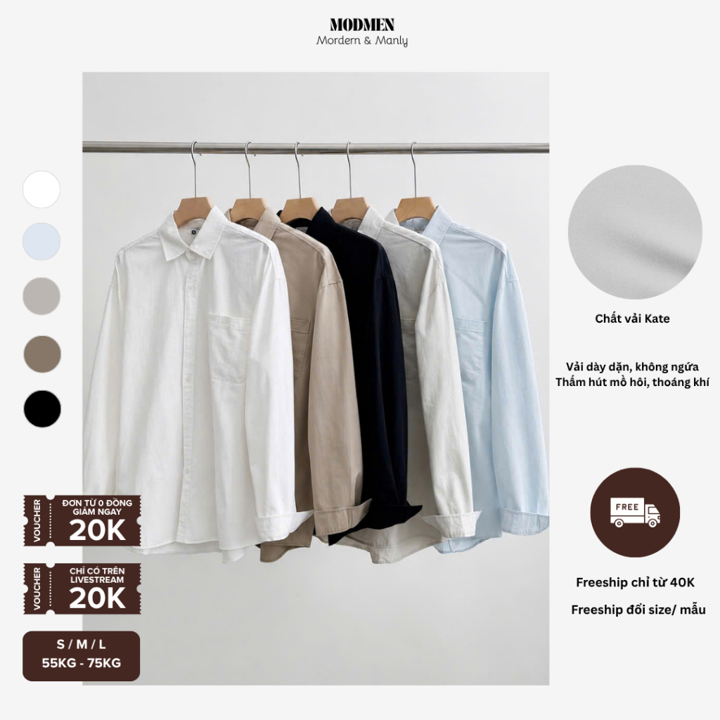 Áo Sơ Mi Nam Tay Dài Chất Kaki Mềm Form Rộng Phối Túi Chất Cotton Mềm Mại Dễ Phối Đồ Pocket Shirt MODMEN