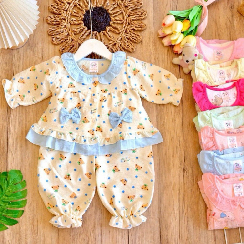 Combo 2 ,3 bộ xốp gạo tay dài mềm mịn thoải mái cho bé gái( mẫu ngẫu nhiên )