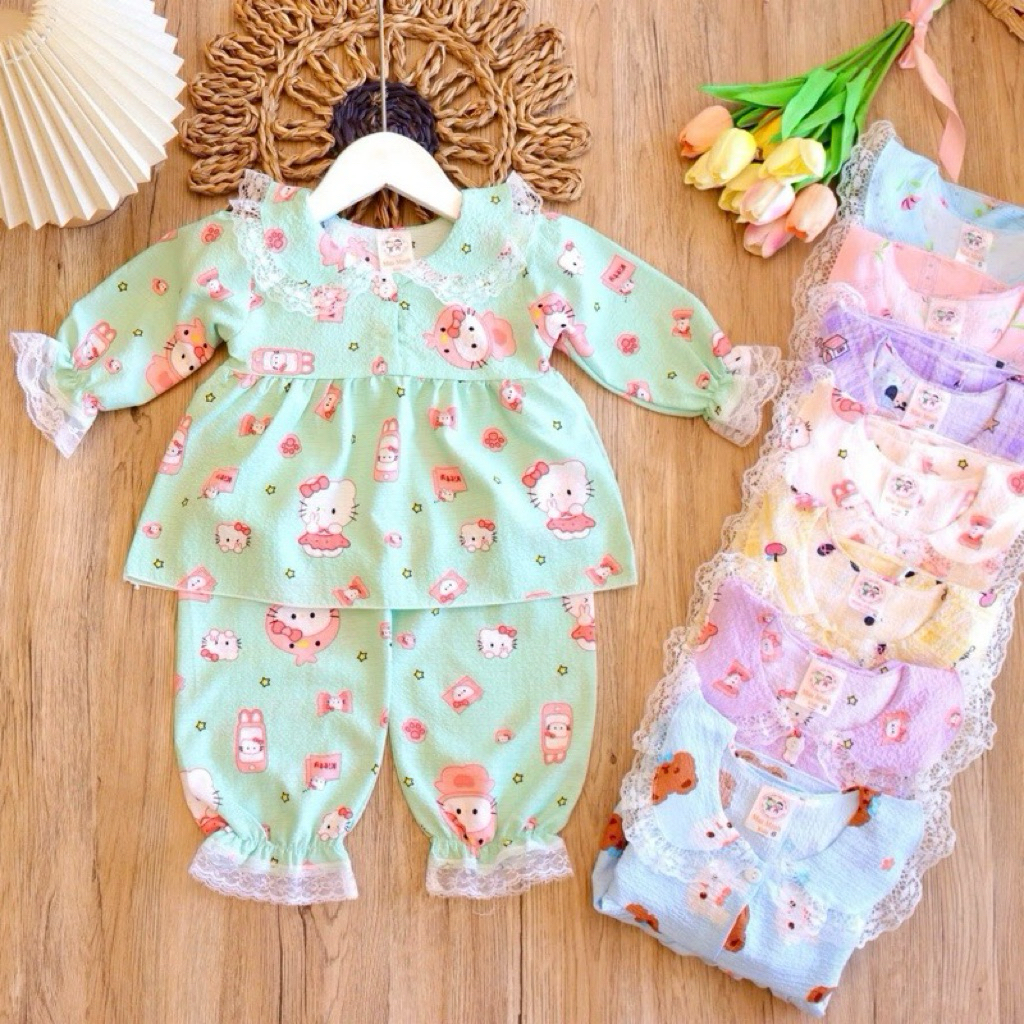 Combo 2 ,3 bộ xốp gạo tay dài mềm mịn thoải mái cho bé gái( mẫu ngẫu nhiên )