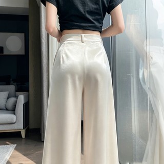 ZENARA Quần dài nữ bằng vải satin dáng rộng, thoải mái–Cạp cao, ống rộng,kiểu dáng suông và rủ,thích hợp cho mùa hè-8347