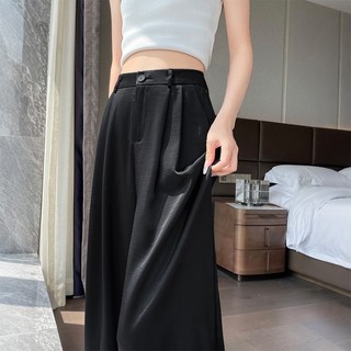 ZENARA Quần dài nữ bằng vải satin dáng rộng, thoải mái–Cạp cao, ống rộng,kiểu dáng suông và rủ,thích hợp cho mùa hè-8347