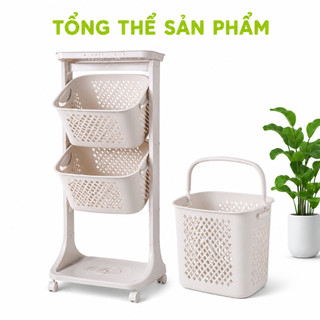 Xe Đẩy Đựng Quần Áo Kèm Sọt Để Đồ 2, 3 Tầng GD52 - Kệ Đựng Đồ Đa Năng 3 Tầng Có Bánh Xe Việt Nhật