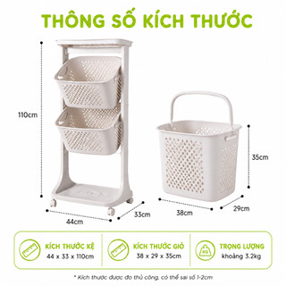 Xe Đẩy Đựng Quần Áo Kèm Sọt Để Đồ 2, 3 Tầng GD52 - Kệ Đựng Đồ Đa Năng 3 Tầng Có Bánh Xe Việt Nhật