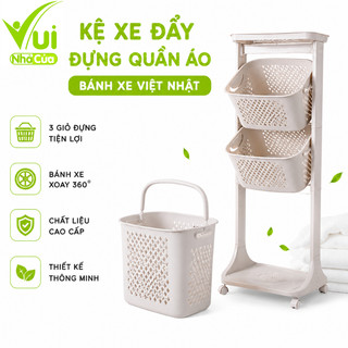 Xe Đẩy Đựng Quần Áo Kèm Sọt Để Đồ 2, 3 Tầng GD52 - Kệ Đựng Đồ Đa Năng 3 Tầng Có Bánh Xe Việt Nhật