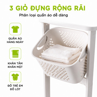 Xe Đẩy Đựng Quần Áo Kèm Sọt Để Đồ 2, 3 Tầng GD52 - Kệ Đựng Đồ Đa Năng 3 Tầng Có Bánh Xe Việt Nhật