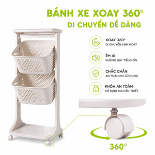 Xe Đẩy Đựng Quần Áo Kèm Sọt Để Đồ 2, 3 Tầng GD52 - Kệ Đựng Đồ Đa Năng 3 Tầng Có Bánh Xe Việt Nhật