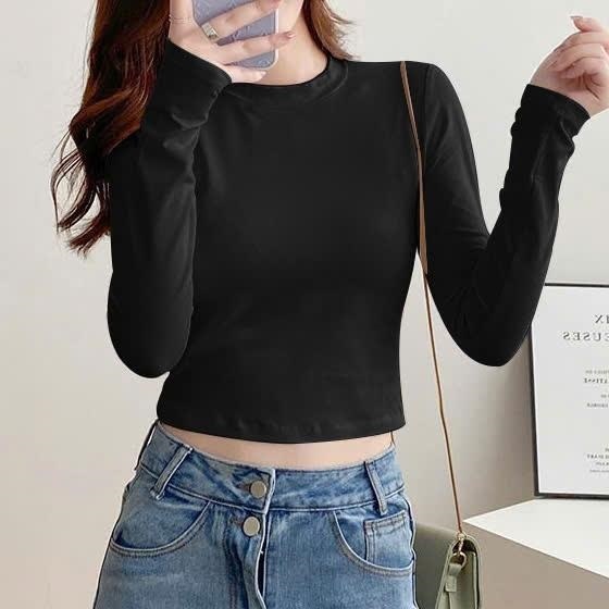Áo Tăm Dài Tay Nữ AZ CLOTHING Dáng Ôm Tôn Dáng Áo Thun Thu Đông Cổ Tròn Chất Thun Lạnh Co Giãn Mềm Mịn Basic