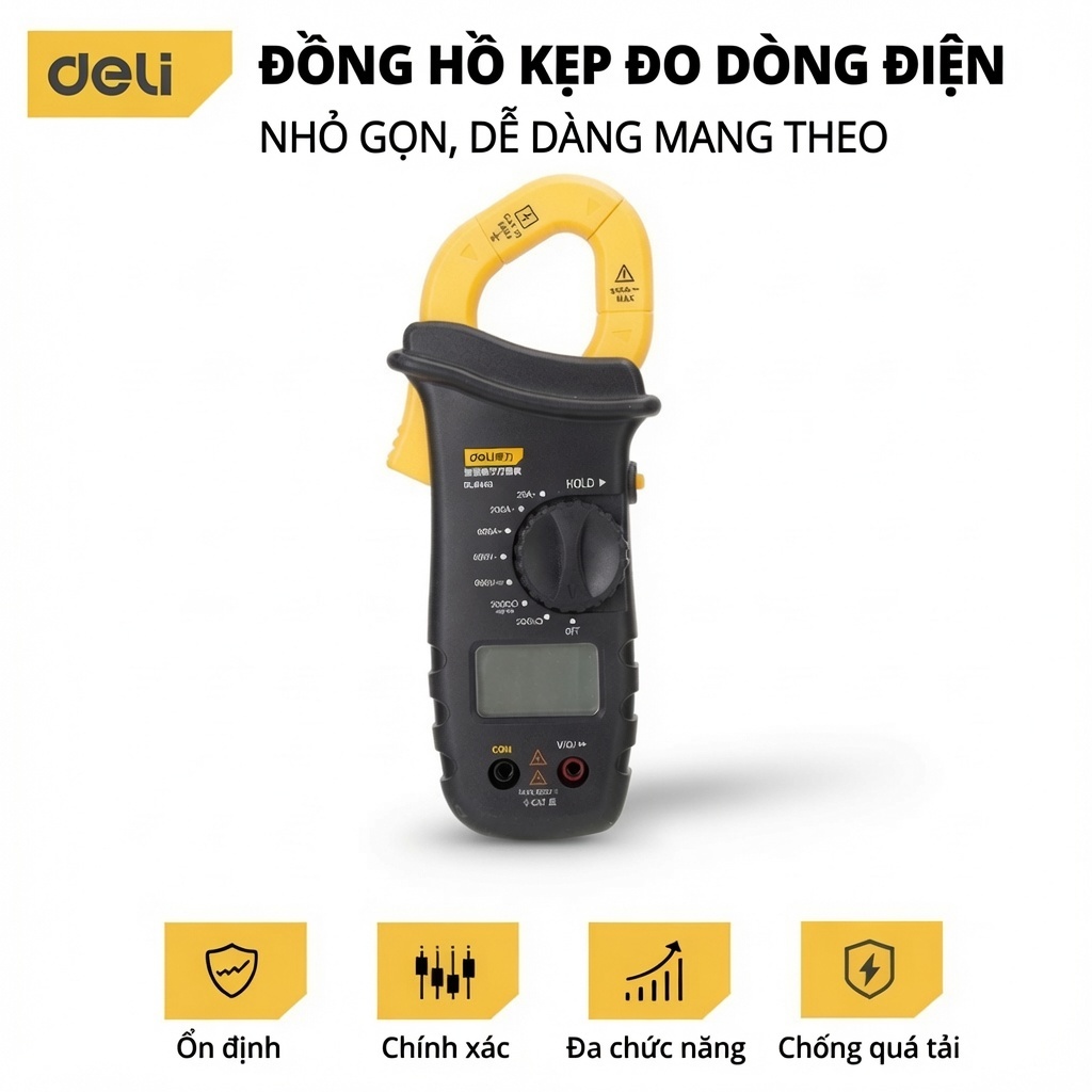 Đồng Hồ Kẹp Đo Dòng Điện Ampe 600V Deli Chuyên Dụng Chính Hãng - Độ Chính Xác Cao, Dễ Dàng Sử Dụng