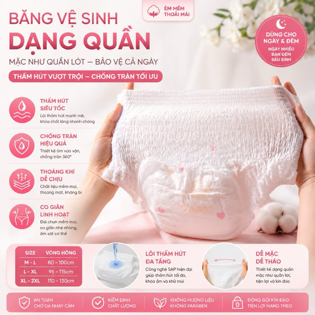 Combo 50 miếng băng vệ sinh dạng quần siêu thấm hút dành cho phụ nữ