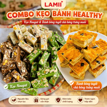 Combo mix kẹo Nougat và bánh bông tuyết chà bông trứng muối healthy, ít ngọt, ăn kiêng, ăn vặt, dinh dưỡng
