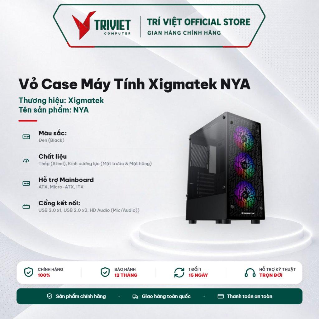 Vỏ Case Máy Tính Xigmatek NYA - Mid Tower Kính Cường Lực Hỗ Trợ ATX M-ATX ITX Màu Đen (Không Kèm Fan) | BigBuy360 - bigbuy360.vn
