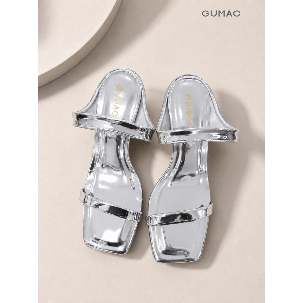 Giày Cao Gót Nữ GUMAC 7cm Gót Nhọn Da PU Bóng Ánh Bạc Thiết Kế Tinh Tế Cao Cấp GG06025