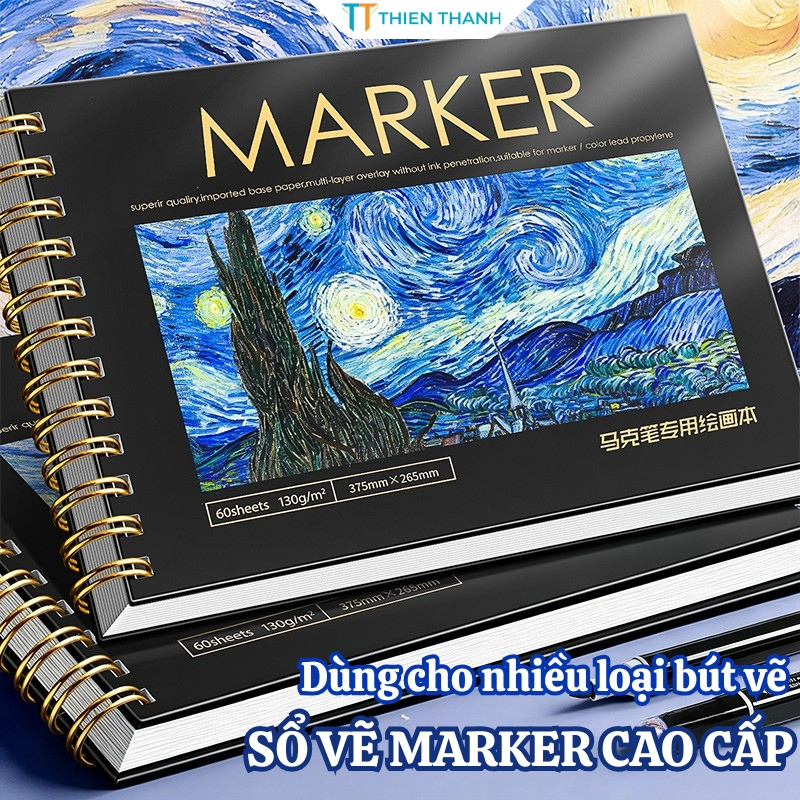 Vở Vẽ A4 Giấy Dày Sổ Vẽ Marker Sketchbook Lò Xo Kép Vẽ Acrylic Phác Thảo Mỹ Thuật