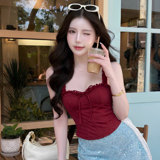 Áo Hai Dây Cami Corset Cúp Ngực Viền Bèo Phối Nơ Dáng Ôm Eo Nữ Tính Phong Cách 2S09 RYSO STORE