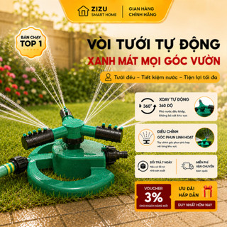 Vòi Phun Nước Tưới Cây 3 Cánh - Xoay 360 Độ, Điều Chỉnh Bán Kính, Sân Vườn