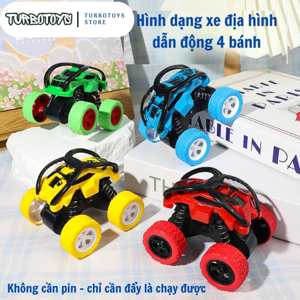 Ô tô địa hình nhào lộn 360 độ, chạy đà không cần sử dụng pin, xe địa hình quán tính dẫn động 4 bánh siêu khỏe, Turbotoys