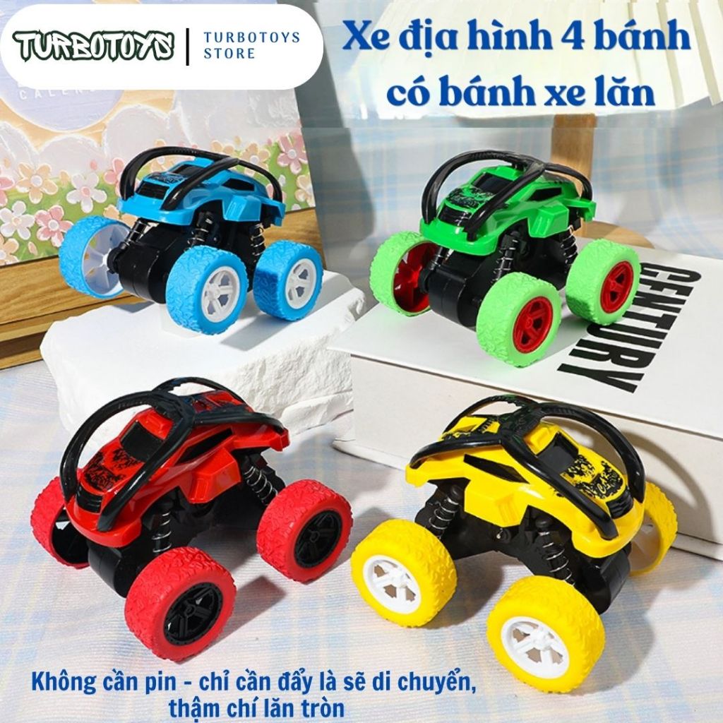 Ô tô địa hình nhào lộn 360 độ, chạy đà không cần sử dụng pin, xe địa hình quán tính dẫn động 4 bánh siêu khỏe, Turbotoys
