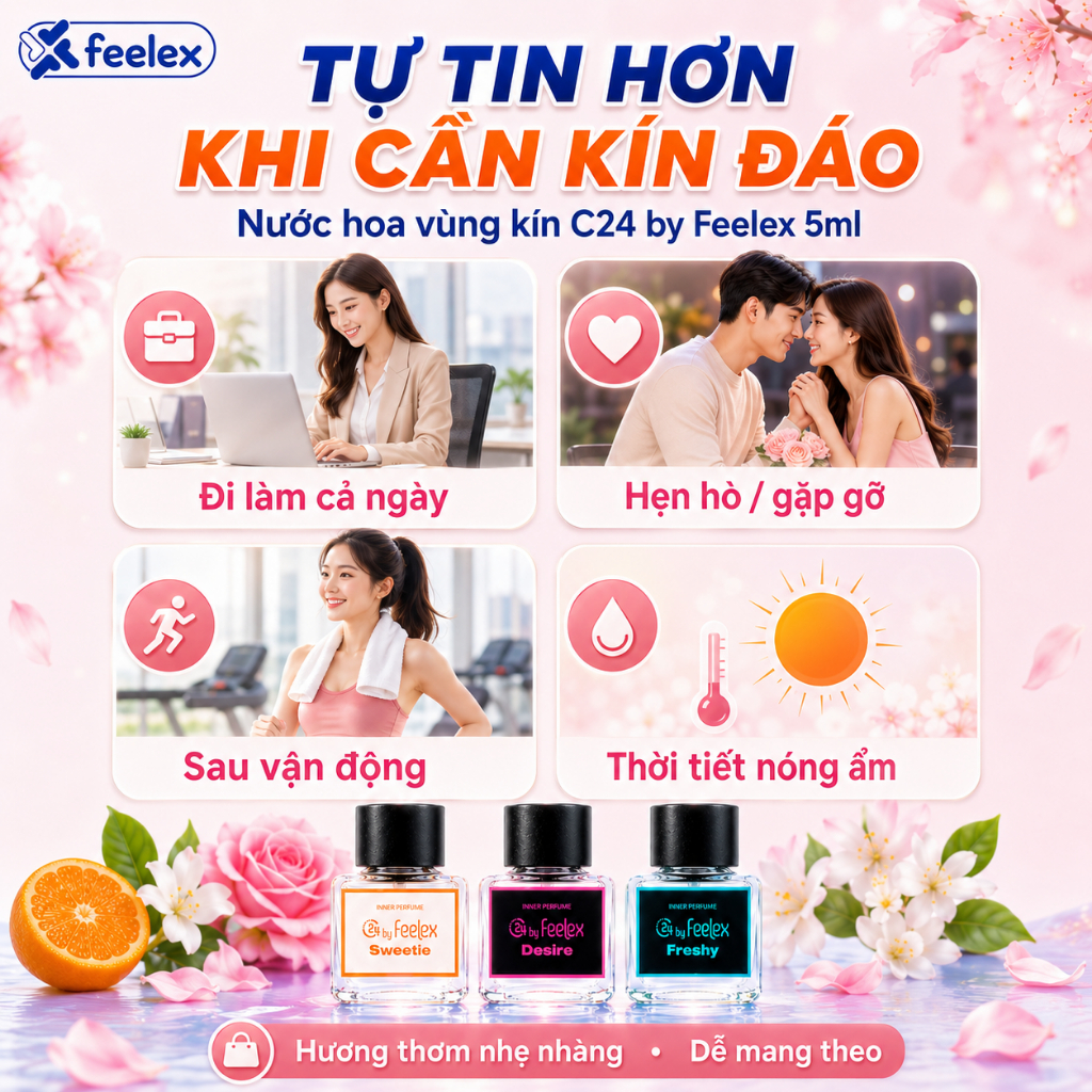 Nước hoa vùng kín C24 by Feelex nhiều mùi hương quyến rũ, ngọt ngào và thanh mát - Lọ 5ml
