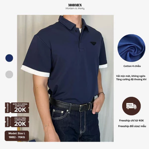 Áo Polo Nam Form Rộng Phối Tay Hai Lớp Thanh Lịch Cotton Co Giãn Dễ Mặc Classic Triangle Polo MODMEN