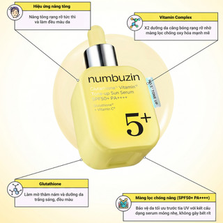 Tinh chất chống nắng nâng tone NUMBUZIN No.5 Glutathione Vitamin Tone-up Sun Serum dưỡng sáng da, mờ thâm 30ml