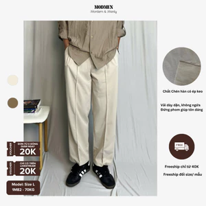 Quần Tây Nam Màu Kem Ống Suông Lưng Chun Co Giãn Form Rộng Dễ Phối Đồ Elastic Waistband Pant MODMEN