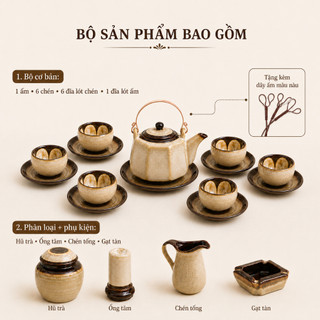 Bộ ấm chén men hỏa biến dáng vuông cạnh quai đồng, dung tích 400ml - Gốm sứ Bát Tràng - Gốm Việt