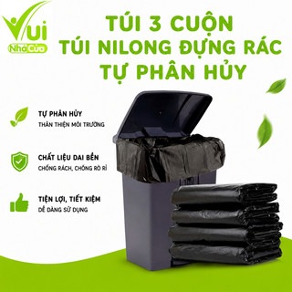 Túi 3 Cuộn Đựng Rác Đen Tự Phân Hủy Sinh Học GD54 - Túi Rác Gia Đình Siêu Bền, Thùng Rác Gia Đình