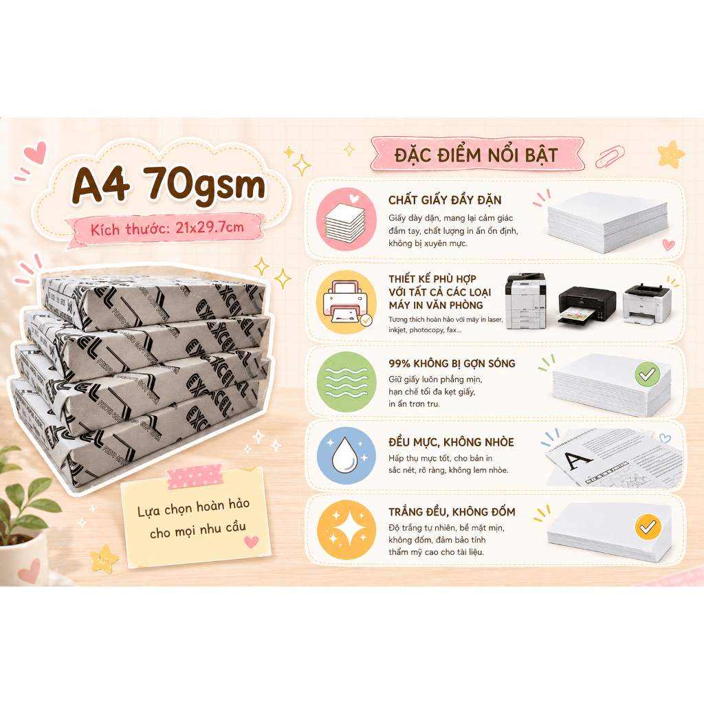 giấy A4 excel 72gsm (450 tờ/ream)