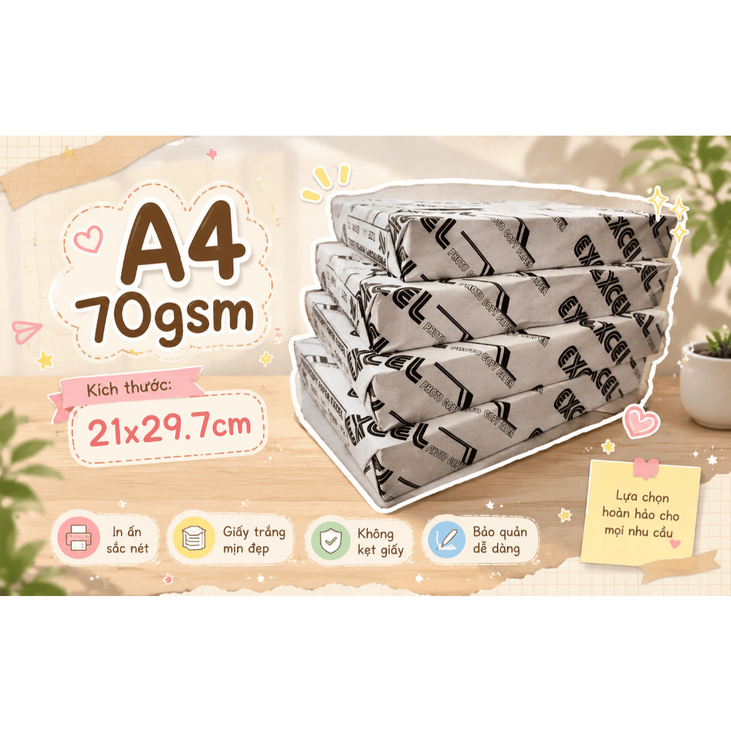 giấy A4 excel 72gsm (450 tờ/ream)