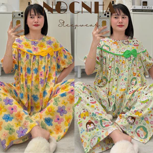 Bộ tole babydoll quần suông, áo đính nơ, hàng thiết kế FORM TO - Nocnhamacdobo