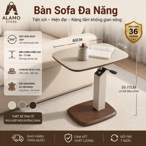 Bàn xoay 360 độ mặt da điều chỉnh chiều cao 55–77cm, bàn phụ sofa nâng hạ linh hoạt, di động tiện lợi