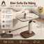 Bàn xoay 360 độ mặt da điều chỉnh chiều cao 55–77cm, bàn phụ sofa nâng hạ linh hoạt, di động tiện lợi