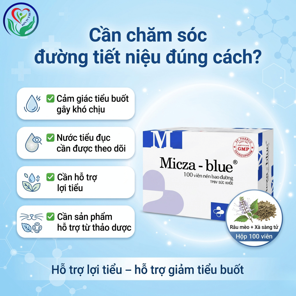 Micza-blue PP.Pharco 100 viên hỗ trợ lợi tiểu, giảm triệu chứng tiểu buốt và nước tiểu đục