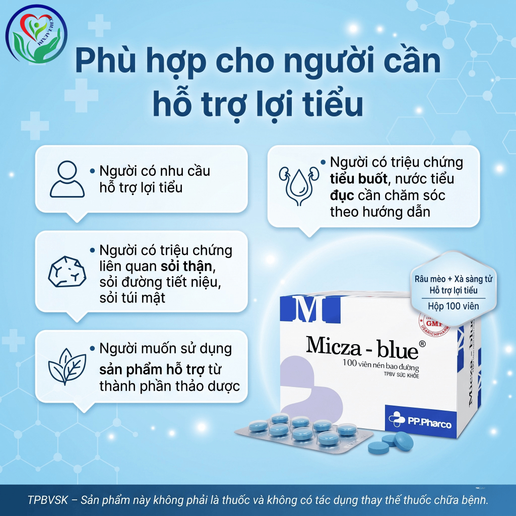 Micza-blue PP.Pharco 100 viên hỗ trợ lợi tiểu, giảm triệu chứng tiểu buốt và nước tiểu đục