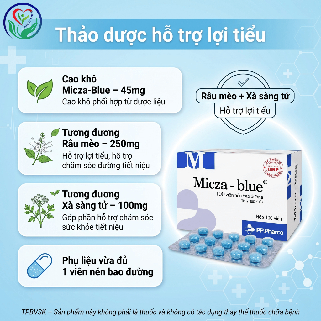 Micza-blue PP.Pharco 100 viên hỗ trợ lợi tiểu, giảm triệu chứng tiểu buốt và nước tiểu đục