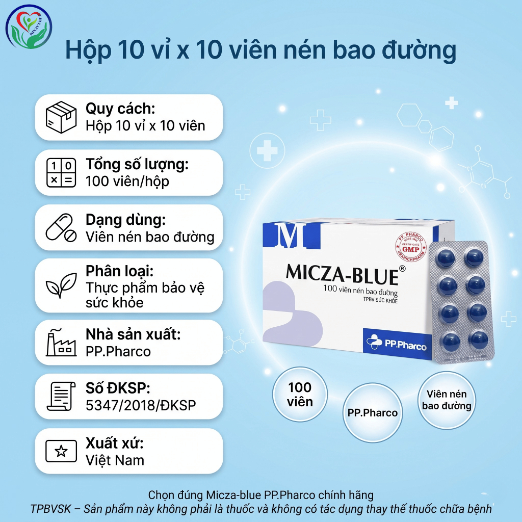 Micza-blue PP.Pharco 100 viên hỗ trợ lợi tiểu, giảm triệu chứng tiểu buốt và nước tiểu đục