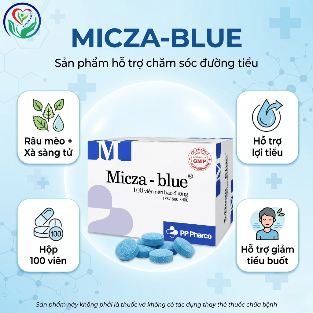Micza-blue PP.Pharco 100 viên hỗ trợ lợi tiểu, giảm triệu chứng tiểu buốt và nước tiểu đục