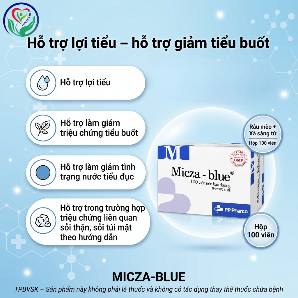 Micza-blue PP.Pharco 100 viên hỗ trợ lợi tiểu, giảm triệu chứng tiểu buốt và nước tiểu đục
