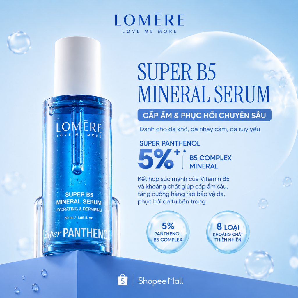[MALL] Tinh chất LOMERE Super Panthenol B5 Serum khoáng phục hồi, cấp ẩm, làm dịu mọi loại da, da nhạy cảm 50ml