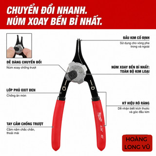 Bộ kìm mở phe trong, phe ngoài, kìm mở phe đa năng Milwaukee 48-22-6539, mũi cong mũi thẳng tháo lắp