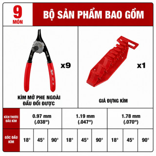 Bộ kìm mở phe trong, phe ngoài, kìm mở phe đa năng Milwaukee 48-22-6539, mũi cong mũi thẳng tháo lắp